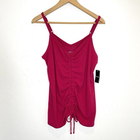Torrid Super Soft Rib V-Neck Drawstring Crop Tank Plus 2 Pink Cherries Jubilee - Picture 1 of 8